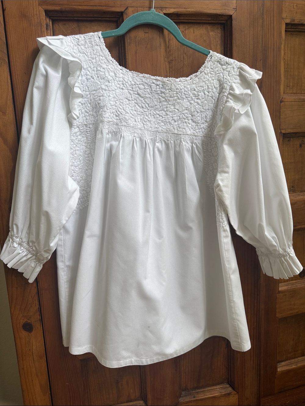 Mi Golondrina White Smocked Ruffle-Trim Blouse - Picture 3 of 4